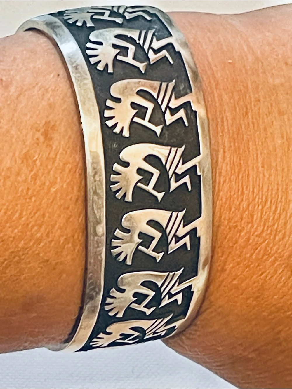 VTG NATIVE AMERICAN HOPI Sterling Silver Kokopelli Cuff Bracelet SZ 6.75-7” 48 g
